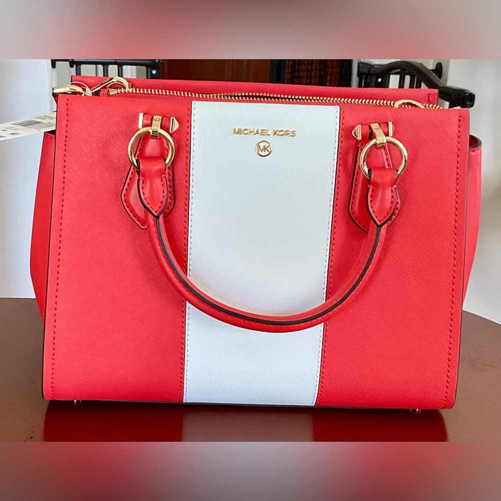 Michael Kors MARILYN MD Satchel Reddish/Orange and White